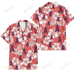 Los Angeles Angels White Hibiscus Salmon Background 3D Hawaiian Shirt