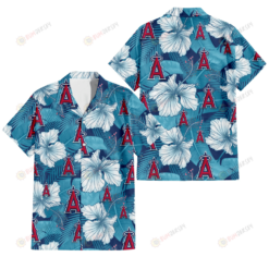 Los Angeles Angels White Hibiscus Turquoise Banana Leaf Navy Background 3D Hawaiian Shirt