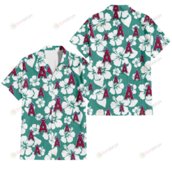 Los Angeles Angels White Hibiscus Turquoise Stripe Background 3D Hawaiian Shirt