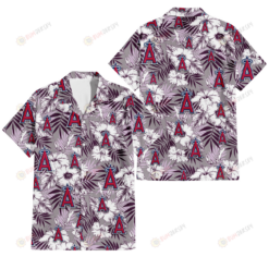 Los Angeles Angels White Hibiscus Violet Leaves Light Grey Background 3D Hawaiian Shirt