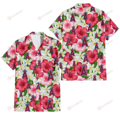 Los Angeles Angels White Porcelain Flower Pink Hibiscus White Background 3D Hawaiian Shirt