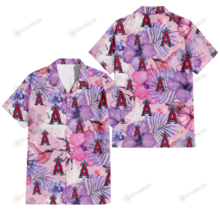 Los Angeles Angels White Purple Hibiscus Pink Hummingbird Pink Background 3D Hawaiian Shirt