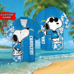 Los Angeles Chargers And Snoopy Custom Name Blue Button Up 3D Printed Hawaiian Shirt