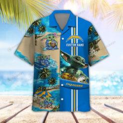 Los Angeles Chargers Baby Yoda Custom Name Short Sleeve Button Up Tropical 3D Printed Hawaiian Shirt Set