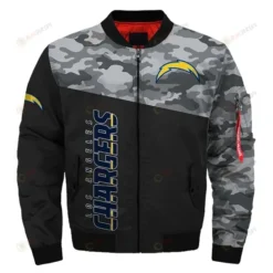 Los Angeles Chargers Camo Pattern Bomber Jacket - Black And Gray