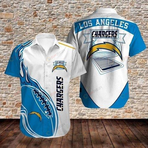 Los Angeles Chargers Curved Hawaiian Shirt In White And Blue