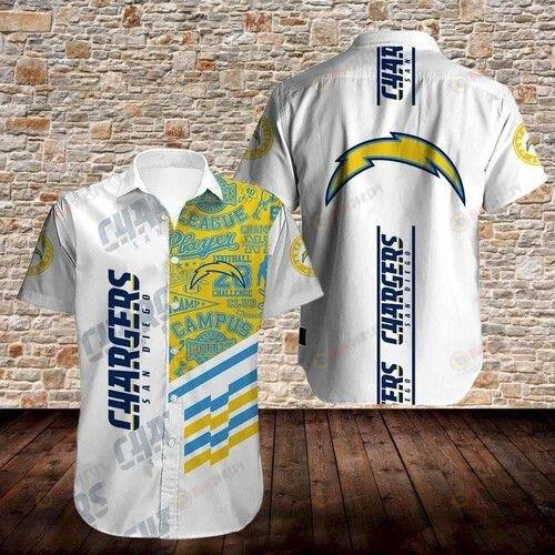 Los Angeles Chargers Curved Hawaiian Shirt In White