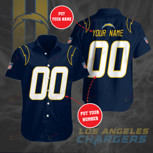 Los Angeles Chargers Custom Name And Number Curved Hawaiian Shirt In Blue