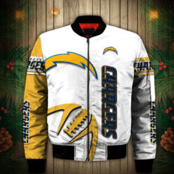 Los Angeles Chargers Graphic Balls Pattern Bomber Jacket - White And Yellow