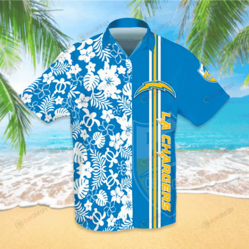 Los Angeles Chargers Hawaiian Shirt With Floral And Leaves Pattern