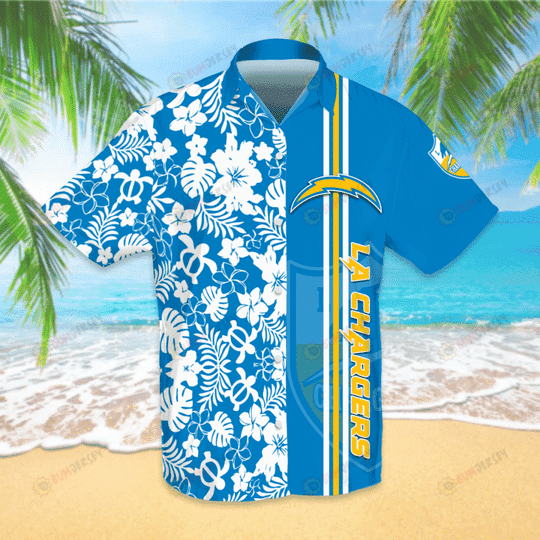 Los Angeles Chargers Hawaiian Shirt With Floral And Leaves Pattern