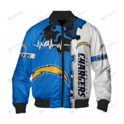 Los Angeles Chargers Heart ECG Line Pattern Bomber Jacket - White/ Blue