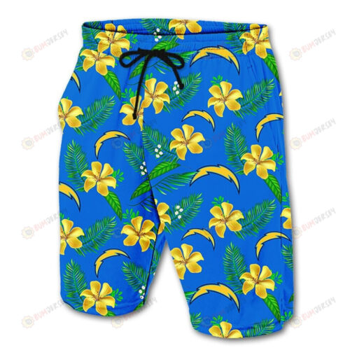 Los Angeles Chargers Leaf & Floral Pattern Hawaiian Summer Shorts Men Shorts In Blue - Print Shorts