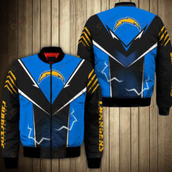 Los Angeles Chargers Lightning Pattern Bomber Jacket - Blue/ Black