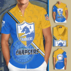 Los Angeles Chargers Logo Curved Hawaiian Shirt In Yellow And Blue