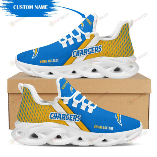 Los Angeles Chargers Logo Custom Name Pattern 3D Max Soul Sneaker Shoes In Yellow And Blue