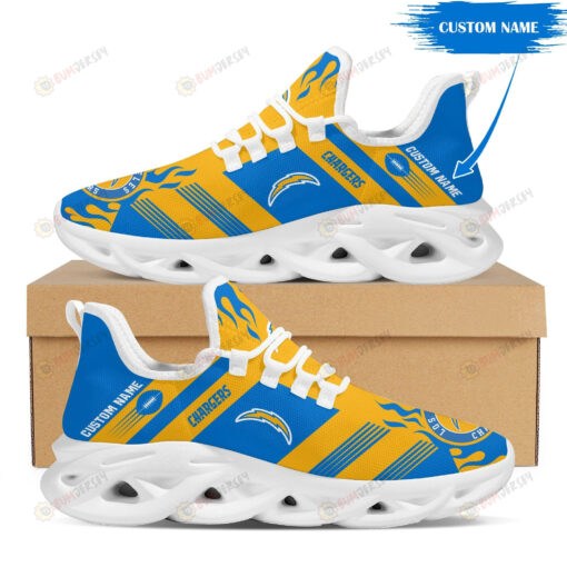 Los Angeles Chargers Logo Custom Name Pattern In Blue And Yellow 3D Max Soul Sneaker Shoes