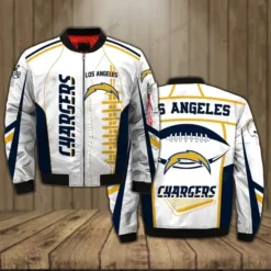 Los Angeles Chargers Logo Pattern Bomber Jacket - White