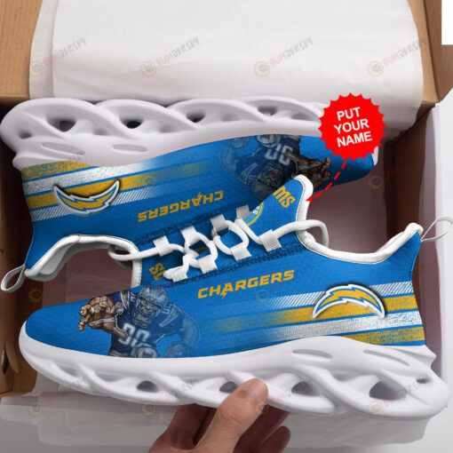 Los Angeles Chargers Logo Pattern Custom Name 3D Max Soul Sneaker Shoes In Blue