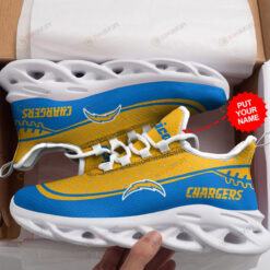 Los Angeles Chargers Logo Pattern Custom Name 3D Max Soul Sneaker Shoes In Blue And Yellow