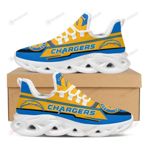 Los Angeles Chargers Logo Pattern Custom Name 3D Max Soul Sneaker Shoes In Blue Yellow