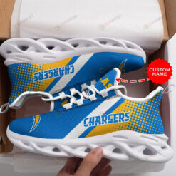 Los Angeles Chargers Logo Pattern Custom Name 3D Max Soul Sneaker Shoes In Yellow And Blue