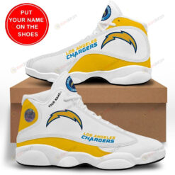 Los Angeles Chargers Logo Pattern Custom Name Air Jordan 13 Shoes Sneakers In White Yellow