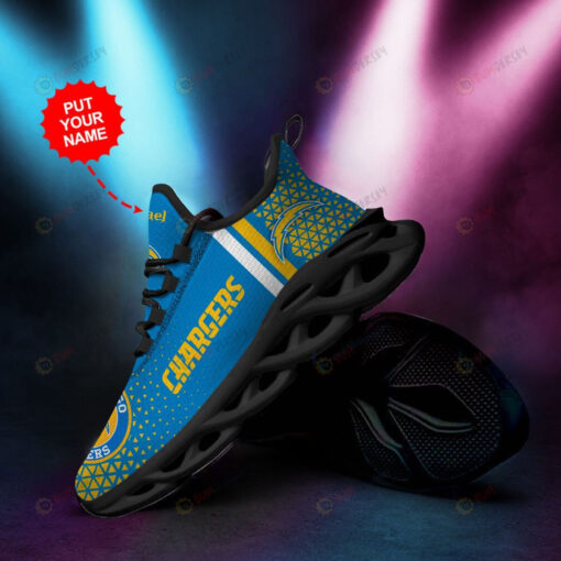 Los Angeles Chargers Logo Triangle Pattern Custom Name 3D Max Soul Sneaker Shoes In Blue