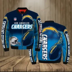 Los Angeles Chargers Team Logo Pattern Bomber Jacket - Blue