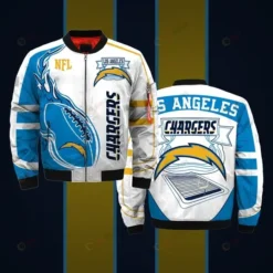 Los Angeles Chargers Team Logo Pattern Bomber Jacket - Blue And White