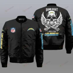 Los Angeles Chargers Wings Skull Bomber Jacket - Black