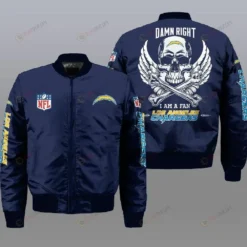 Los Angeles Chargers Wings Skull Bomber Jacket - Navy Blue