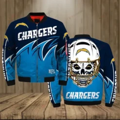 Los Angeles Chargers With Skull Pattern Bomber Jacket - Blue