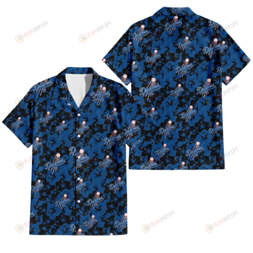 Los Angeles Dodgers Black Dark Blue Hibiscus Black Background 3D Hawaiian Shirt