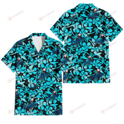 Los Angeles Dodgers Blue Hibiscus Blue Coconut Tree Black Background 3D Hawaiian Shirt