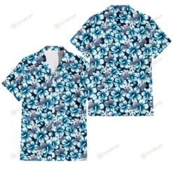 Los Angeles Dodgers Blue Line White Hibiscus Black Background 3D Hawaiian Shirt