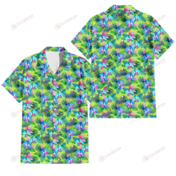 Los Angeles Dodgers Blue Orchid Green Pink Leaf Green Background 3D Hawaiian Shirt