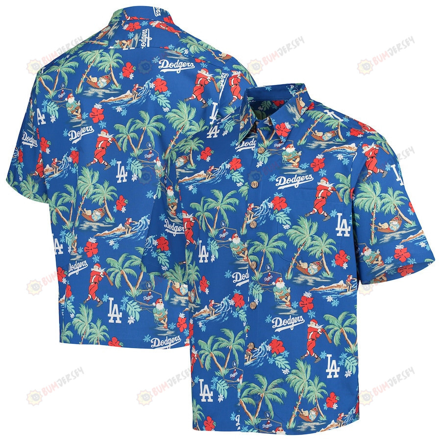 Los Angeles Dodgers Button-Up Holiday Hawaiian Shirt - Royal