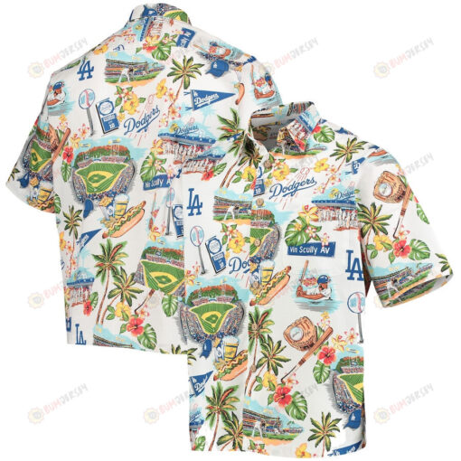 Los Angeles Dodgers Button-Up Scenic Hawaiian Shirt - White