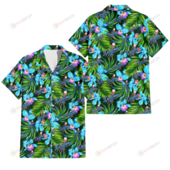 Los Angeles Dodgers Electro Color Hibiscus Black Background 3D Hawaiian Shirt