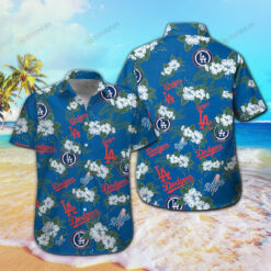 Los Angeles Dodgers Floral & Leaf Pattern Curved Hawaiian Shirt In Blue