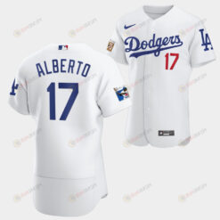 Los Angeles Dodgers Hanser Alberto White Jersey 17 Jackie Robinson 75th Anniversary 2022-23 Uniform
