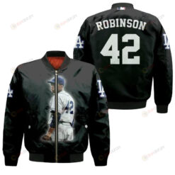Los Angeles Dodgers Jackie Robinson 42 Leader Black For Dodgers Fans Bomber Jacket 3D Printed