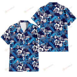 Los Angeles Dodgers Light Blue Hibiscus Banana Leaf Navy Background 3D Hawaiian Shirt