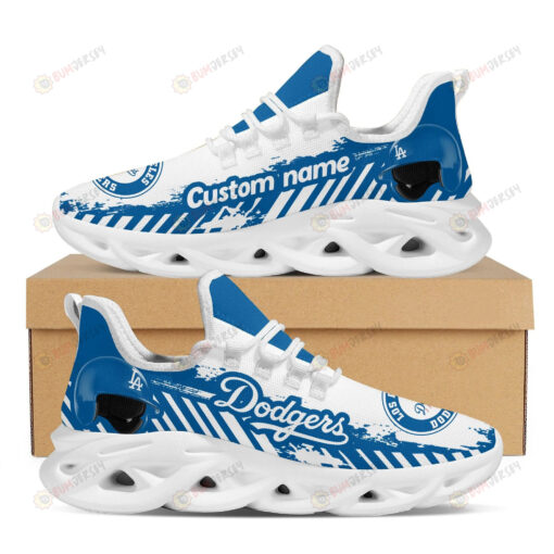 Los Angeles Dodgers Logo Helmet And Stripe Pattern Custom Name 3D Max Soul Sneaker Shoes