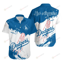 Los Angeles Dodgers Logo Pattern Curved Hawaiian Shirt In White & Blue