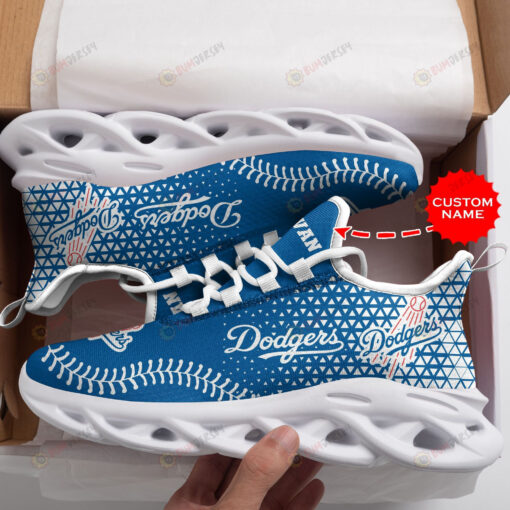 Los Angeles Dodgers Logo Pattern Custom Name 3D Max Soul Sneaker Shoes In Blue And Gray