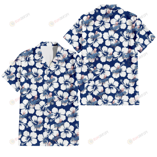 Los Angeles Dodgers Modern White Hibiscus Navy Background 3D Hawaiian Shirt