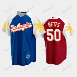 Los Angeles Dodgers Mookie Betts 50 2022-23 Royal Red Filipino Heritage Night Jersey