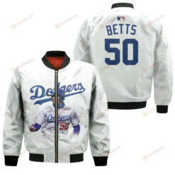 Los Angeles Dodgers Mookie Betts 50 White For Dodgers Fans Bomber Jacket 3D Printed